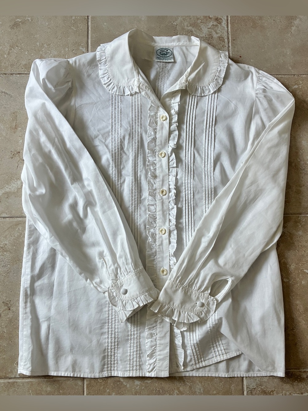 Vintage Laura Ashley 100% Cotton Peter Pan Collar Ruffle Blouse size 6